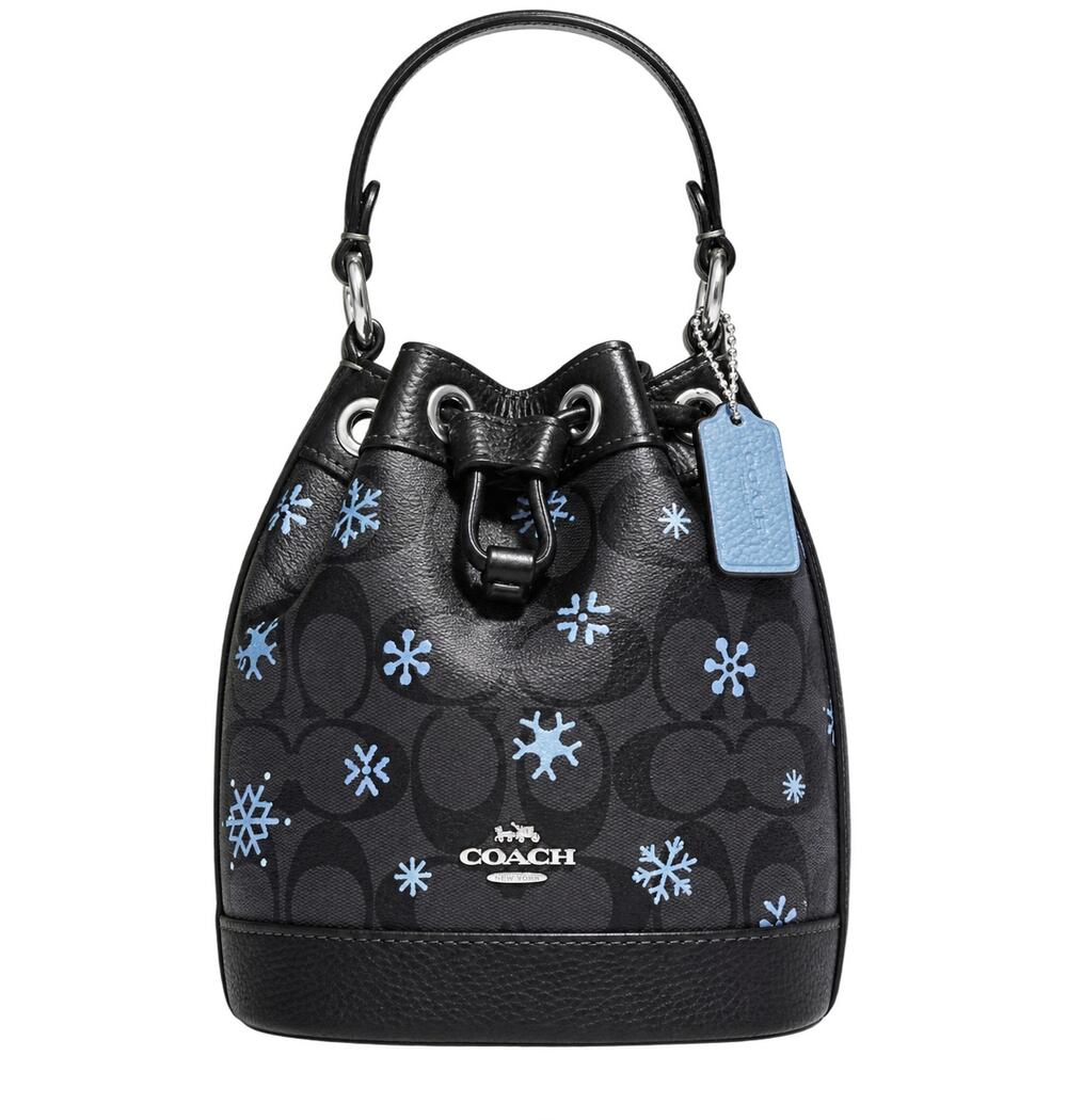 Coach CE587 Dempsey 15 Snowflake Signature Bucket Bag Crossbody Holiday